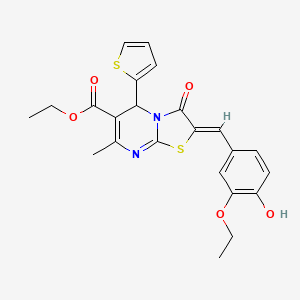 molecular formula C23H22N2O5S2 B3918287 ethyl 2-(3-ethoxy-4-hydroxybenzylidene)-7-methyl-3-oxo-5-(2-thienyl)-2,3-dihydro-5H-[1,3]thiazolo[3,2-a]pyrimidine-6-carboxylate 
