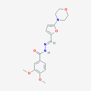 molecular formula C18H21N3O5 B391833 3,4-dimethoxy-N'-{[5-(4-morpholinyl)-2-furyl]methylene}benzohydrazide 