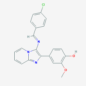 molecular formula C21H16ClN3O2 B391839 4-{3-[(4-Chlorobenzylidene)amino]imidazo[1,2-a]pyridin-2-yl}-2-methoxyphenol 