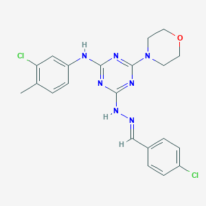 molecular formula C21H21Cl2N7O B391843 4-Chlorobenzaldehyde [4-(3-chloro-4-methylanilino)-6-(4-morpholinyl)-1,3,5-triazin-2-yl]hydrazone 