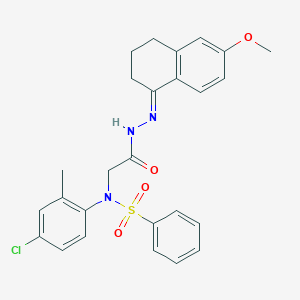molecular formula C26H26ClN3O4S B391846 N-(4-chloro-2-methylphenyl)-N-{2-[2-(6-methoxy-3,4-dihydro-1(2H)-naphthalenylidene)hydrazino]-2-oxoethyl}benzenesulfonamide 