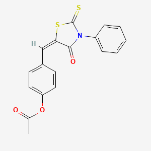 molecular formula C18H13NO3S2 B3918460 4-[(4-oxo-3-phenyl-2-thioxo-1,3-thiazolidin-5-ylidene)methyl]phenyl acetate 