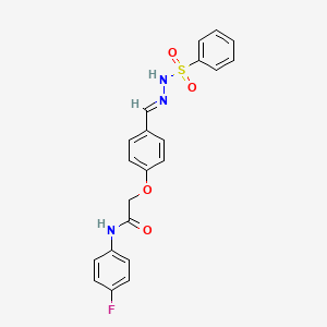 molecular formula C21H18FN3O4S B3918481 N-(4-fluorophenyl)-2-{4-[2-(phenylsulfonyl)carbonohydrazonoyl]phenoxy}acetamide 