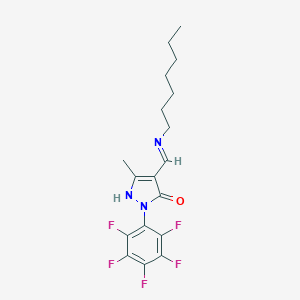 molecular formula C18H20F5N3O B391851 4-[(heptylimino)methyl]-5-methyl-2-(2,3,4,5,6-pentafluorophenyl)-1,2-dihydro-3H-pyrazol-3-one 