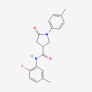 molecular formula C19H19FN2O2 B3918549 N-(2-fluoro-5-methylphenyl)-1-(4-methylphenyl)-5-oxo-3-pyrrolidinecarboxamide 