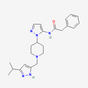 molecular formula C23H30N6O B3918636 N-(1-{1-[(5-isopropyl-1H-pyrazol-3-yl)methyl]-4-piperidinyl}-1H-pyrazol-5-yl)-2-phenylacetamide 