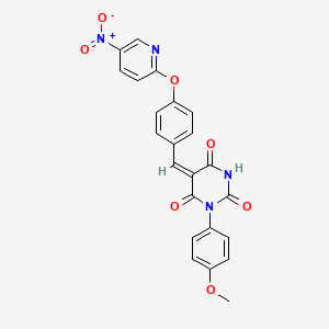 molecular formula C23H16N4O7 B3918662 1-(4-methoxyphenyl)-5-{4-[(5-nitro-2-pyridinyl)oxy]benzylidene}-2,4,6(1H,3H,5H)-pyrimidinetrione 