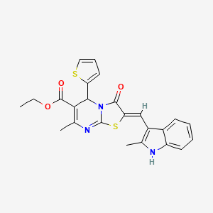 molecular formula C24H21N3O3S2 B3918682 ethyl 7-methyl-2-[(2-methyl-1H-indol-3-yl)methylene]-3-oxo-5-(2-thienyl)-2,3-dihydro-5H-[1,3]thiazolo[3,2-a]pyrimidine-6-carboxylate 