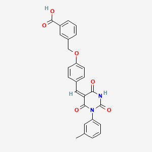 molecular formula C26H20N2O6 B3918772 3-[(4-{[1-(3-methylphenyl)-2,4,6-trioxotetrahydro-5(2H)-pyrimidinylidene]methyl}phenoxy)methyl]benzoic acid 