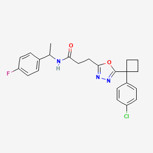 molecular formula C23H23ClFN3O2 B3918930 3-{5-[1-(4-chlorophenyl)cyclobutyl]-1,3,4-oxadiazol-2-yl}-N-[1-(4-fluorophenyl)ethyl]propanamide 