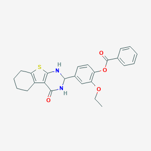 molecular formula C25H24N2O4S B391894 2-Ethoxy-4-(4-oxo-1,2,3,4,5,6,7,8-octahydro[1]benzothieno[2,3-d]pyrimidin-2-yl)phenyl benzoate 