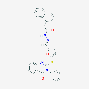 2-naphthalen-1-yl-N-[(E)-[5-(4-oxo-3-phenylquinazolin-2-yl)sulfanylfuran-2-yl]methylideneamino]acetamide