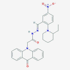 molecular formula C29H29N5O4 B391920 N'-{2-(2-ethyl-1-piperidinyl)-5-nitrobenzylidene}-2-(9-oxo-10(9H)-acridinyl)acetohydrazide 