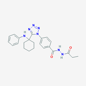 molecular formula C23H27N7O2 B391921 4-[5-(1-anilinocyclohexyl)-1H-tetraazol-1-yl]-N'-propionylbenzohydrazide 