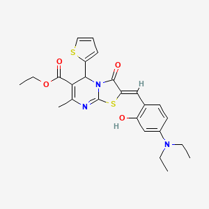 molecular formula C25H27N3O4S2 B3919240 ethyl 2-[4-(diethylamino)-2-hydroxybenzylidene]-7-methyl-3-oxo-5-(2-thienyl)-2,3-dihydro-5H-[1,3]thiazolo[3,2-a]pyrimidine-6-carboxylate 