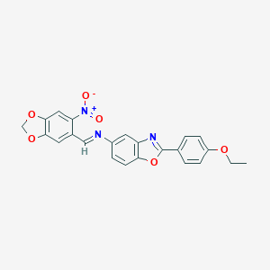 molecular formula C23H17N3O6 B391925 2-(4-Ethoxyphenyl)-5-[({6-nitro-1,3-benzodioxol-5-yl}methylene)amino]-1,3-benzoxazole 