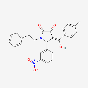 molecular formula C26H22N2O5 B3919252 3-hydroxy-4-(4-methylbenzoyl)-5-(3-nitrophenyl)-1-(2-phenylethyl)-1,5-dihydro-2H-pyrrol-2-one CAS No. 6201-57-6