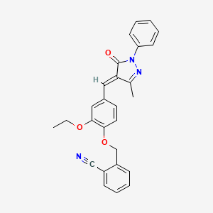 molecular formula C27H23N3O3 B3919473 2-({2-ethoxy-4-[(3-methyl-5-oxo-1-phenyl-1,5-dihydro-4H-pyrazol-4-ylidene)methyl]phenoxy}methyl)benzonitrile 