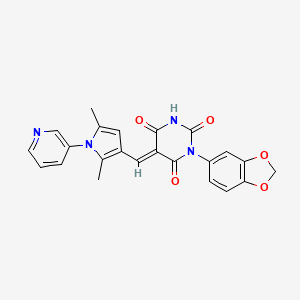 molecular formula C23H18N4O5 B3919858 1-(1,3-benzodioxol-5-yl)-5-{[2,5-dimethyl-1-(3-pyridinyl)-1H-pyrrol-3-yl]methylene}-2,4,6(1H,3H,5H)-pyrimidinetrione 