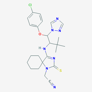 molecular formula C24H30ClN7OS B391986 2-[4-[[1-(4-chlorophenoxy)-3,3-dimethyl-1-(1,2,4-triazol-1-yl)butan-2-yl]amino]-2-sulfanylidene-1,3-diazaspiro[4.5]dec-3-en-1-yl]acetonitrile 