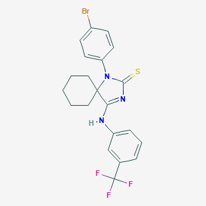 molecular formula C21H19BrF3N3S B391992 1-(4-Bromophenyl)-4-{[3-(trifluoromethyl)phenyl]imino}-1,3-diazaspiro[4.5]decane-2-thione 