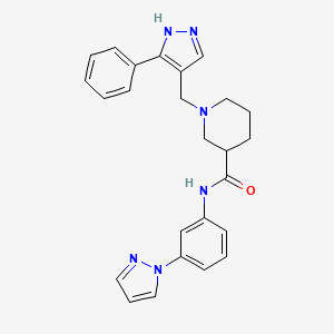 molecular formula C25H26N6O B3919920 1-[(3-phenyl-1H-pyrazol-4-yl)methyl]-N-[3-(1H-pyrazol-1-yl)phenyl]-3-piperidinecarboxamide 