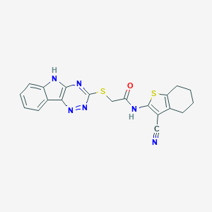 molecular formula C20H16N6OS2 B391995 N-(3-cyano-4,5,6,7-tetrahydro-1-benzothiophen-2-yl)-2-(5H-[1,2,4]triazino[5,6-b]indol-3-ylsulfanyl)acetamide 