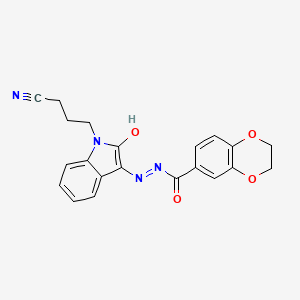 molecular formula C21H18N4O4 B3920054 N'-[1-(3-cyanopropyl)-2-oxo-1,2-dihydro-3H-indol-3-ylidene]-2,3-dihydro-1,4-benzodioxine-6-carbohydrazide 