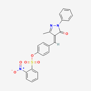 molecular formula C23H17N3O6S B3920156 4-[(3-methyl-5-oxo-1-phenyl-1,5-dihydro-4H-pyrazol-4-ylidene)methyl]phenyl 2-nitrobenzenesulfonate 