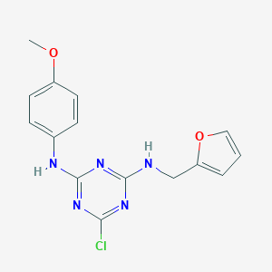 molecular formula C15H14ClN5O2 B392023 6-Chloro-N-furan-2-ylmethyl-N'-(4-methoxy-phenyl)-[1,3,5]triazine-2,4-diamine 