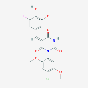 molecular formula C20H16ClIN2O7 B3920258 1-(4-chloro-2,5-dimethoxyphenyl)-5-(4-hydroxy-3-iodo-5-methoxybenzylidene)-2,4,6(1H,3H,5H)-pyrimidinetrione 