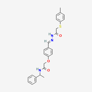 molecular formula C26H27N3O3S B3920279 2-[4-(2-{[(4-methylphenyl)thio]acetyl}carbonohydrazonoyl)phenoxy]-N-(1-phenylethyl)acetamide 