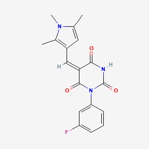 molecular formula C18H16FN3O3 B3920313 1-(3-fluorophenyl)-5-[(1,2,5-trimethyl-1H-pyrrol-3-yl)methylene]-2,4,6(1H,3H,5H)-pyrimidinetrione 