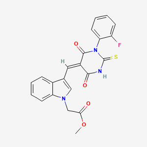 molecular formula C22H16FN3O4S B3920324 methyl (3-{[1-(2-fluorophenyl)-4,6-dioxo-2-thioxotetrahydro-5(2H)-pyrimidinylidene]methyl}-1H-indol-1-yl)acetate 