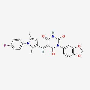 molecular formula C24H18FN3O5 B3920440 1-(1,3-benzodioxol-5-yl)-5-{[1-(4-fluorophenyl)-2,5-dimethyl-1H-pyrrol-3-yl]methylene}-2,4,6(1H,3H,5H)-pyrimidinetrione 