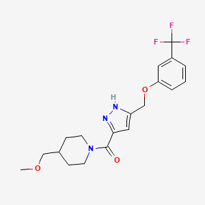 molecular formula C19H22F3N3O3 B3920467 4-(methoxymethyl)-1-[(5-{[3-(trifluoromethyl)phenoxy]methyl}-1H-pyrazol-3-yl)carbonyl]piperidine 