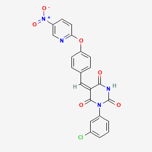 molecular formula C22H13ClN4O6 B3920472 1-(3-chlorophenyl)-5-{4-[(5-nitro-2-pyridinyl)oxy]benzylidene}-2,4,6(1H,3H,5H)-pyrimidinetrione 