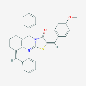 molecular formula C31H26N2O2S B392049 9-benzylidene-2-(4-methoxybenzylidene)-5-phenyl-6,7,8,9-tetrahydro-5H-[1,3]thiazolo[2,3-b]quinazolin-3(2H)-one 