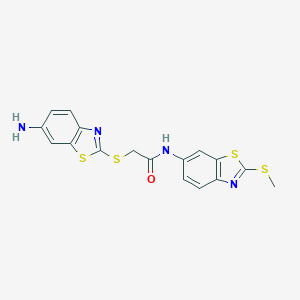 molecular formula C17H14N4OS4 B392086 2-[(6-amino-1,3-benzothiazol-2-yl)sulfanyl]-N-[2-(methylsulfanyl)-1,3-benzothiazol-6-yl]acetamide 