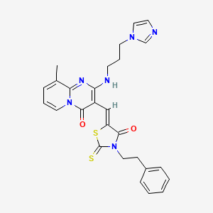 2-{[3-(1H-imidazol-1-yl)propyl]amino}-9-methyl-3-{(Z)-[4-oxo-3-(2-phenylethyl)-2-thioxo-1,3-thiazolidin-5-ylidene]methyl}-4H-pyrido[1,2-a]pyrimidin-4-one