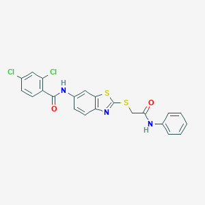 molecular formula C22H15Cl2N3O2S2 B392091 2,4-Dichloro-N-(2-phenylcarbamoylmethylsulfanyl-benzothiazol-6-yl)-benzamide CAS No. 311765-13-6