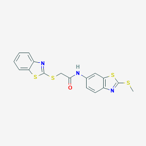molecular formula C17H13N3OS4 B392099 2-(1,3-benzothiazol-2-ylsulfanyl)-N-[2-(methylsulfanyl)-1,3-benzothiazol-6-yl]acetamide 