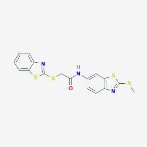 2-(1,3-benzothiazol-2-ylsulfanyl)-N-[2-(methylsulfanyl)-1,3-benzothiazol-6-yl]acetamide