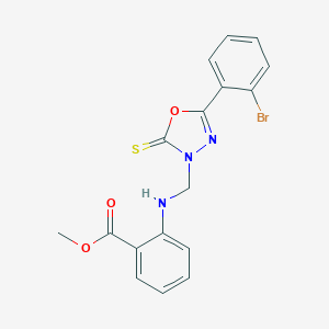 molecular formula C17H14BrN3O3S B392135 methyl 2-({[5-(2-bromophenyl)-2-thioxo-1,3,4-oxadiazol-3(2H)-yl]methyl}amino)benzoate 