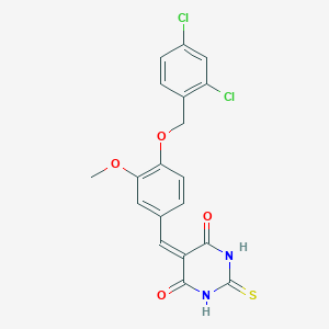 molecular formula C19H14Cl2N2O4S B392141 5-{4-[(2,4-dichlorobenzyl)oxy]-3-methoxybenzylidene}-2-thioxodihydro-4,6(1H,5H)-pyrimidinedione 