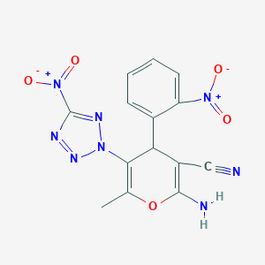 molecular formula C14H10N8O5 B392171 2-amino-6-methyl-4-(2-nitrophenyl)-5-(5-nitrotetrazol-2-yl)-4H-pyran-3-carbonitrile 
