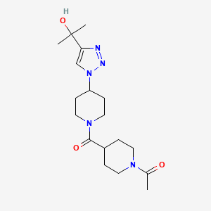 molecular formula C18H29N5O3 B3922255 2-(1-{1-[(1-acetylpiperidin-4-yl)carbonyl]piperidin-4-yl}-1H-1,2,3-triazol-4-yl)propan-2-ol 