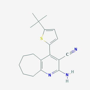 molecular formula C19H23N3S B392226 2-amino-4-(5-tert-butylthiophen-2-yl)-6,7,8,9-tetrahydro-5H-cyclohepta[b]pyridine-3-carbonitrile 