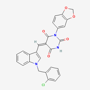 (5E)-1-(1,3-benzodioxol-5-yl)-5-[[1-[(2-chlorophenyl)methyl]indol-3-yl]methylidene]-1,3-diazinane-2,4,6-trione