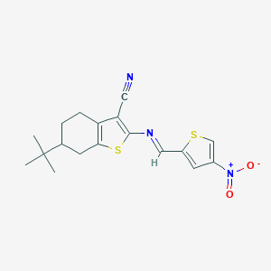 molecular formula C18H19N3O2S2 B392240 6-Tert-butyl-2-[({4-nitro-2-thienyl}methylene)amino]-4,5,6,7-tetrahydro-1-benzothiophene-3-carbonitrile 